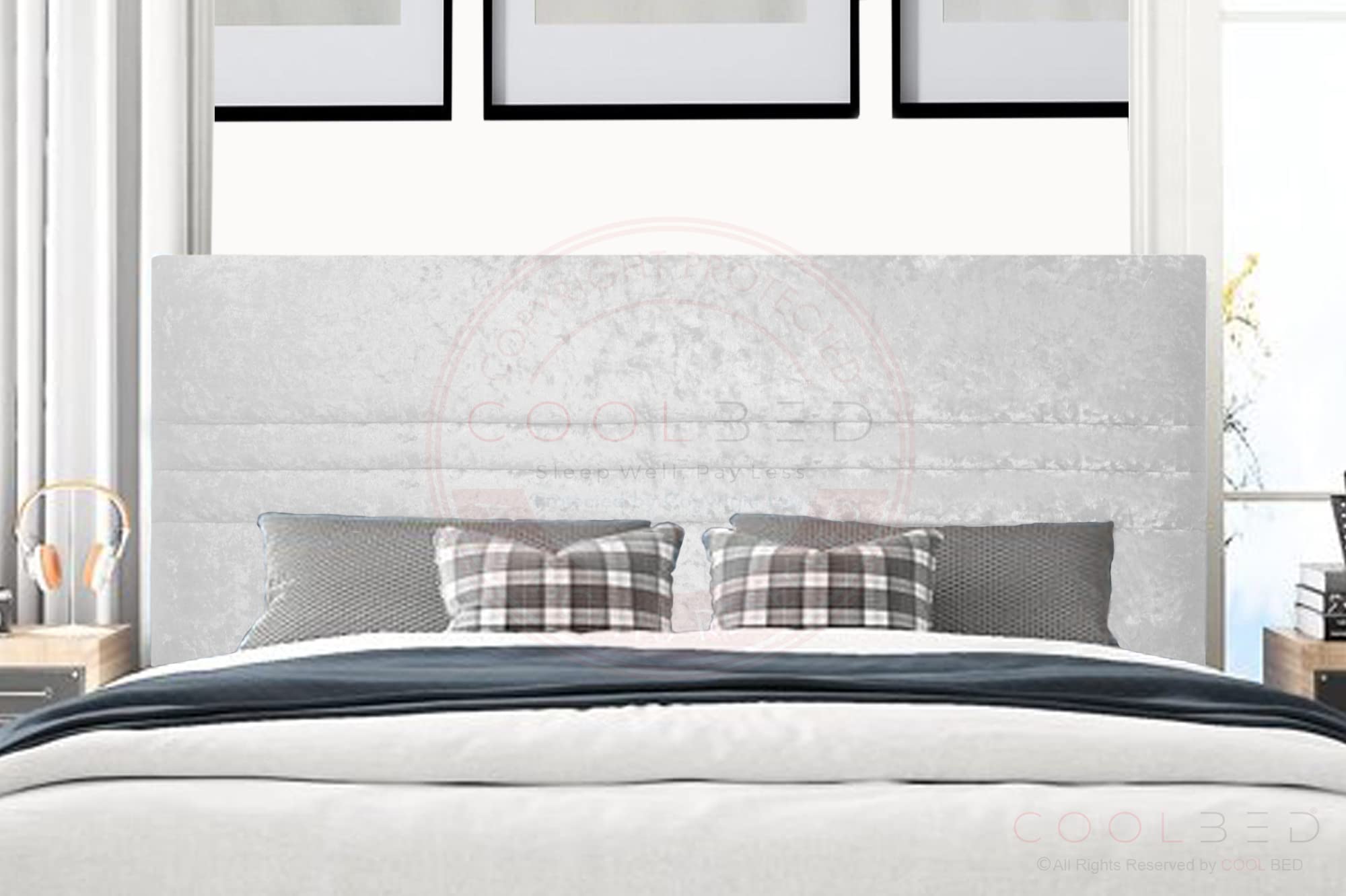 Mint Crushed Velvet Headboard for Divan Bed Base | Divan Bed Headboards | Panel Bed Headboard | Upholstered Headboard | Horizontal Headboard (White Crushed, Double (4'6) - 26" (H))