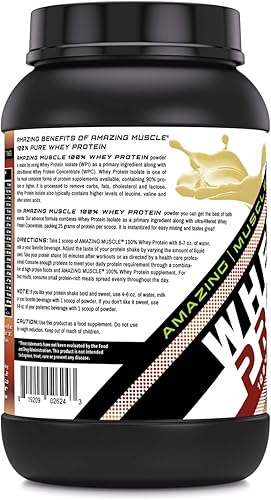 Vista 3 de Amazing Muscle - Proteína aislada y concentrada de suero de leche, 0.88 oz por suplemento de porción, sabor avellana, 2 libras (2.0 lbs) Sin OMG