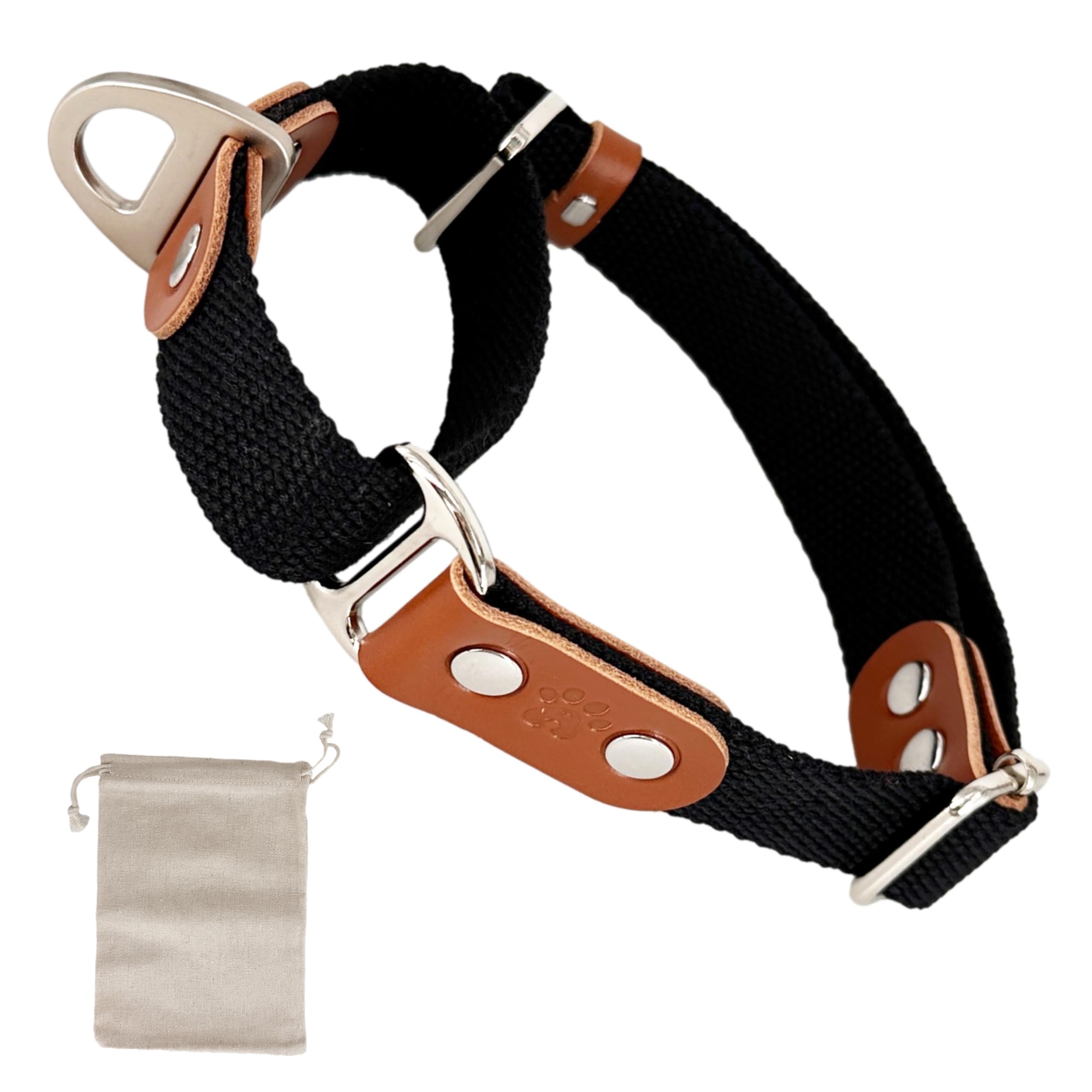 Collar para Perros martingala, antitirones, polialgodón y Cuero. M. Negro & Coñac