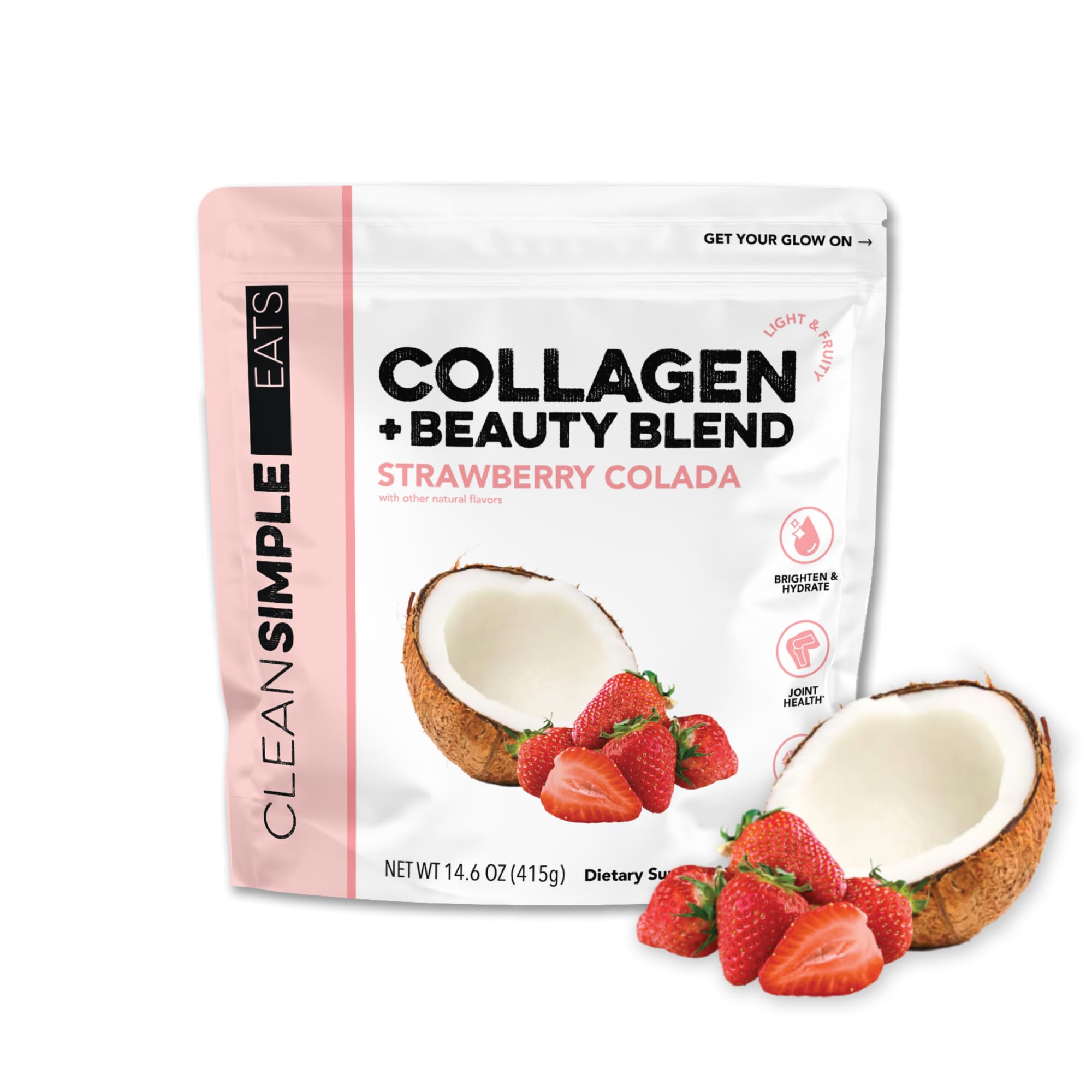 Clean Simple Eats Collagen Powder Beauty Blend Strawberry Colada Hydrolyzed Collagen Peptides from Grass Fed Bovine Chicken Hyaluronic