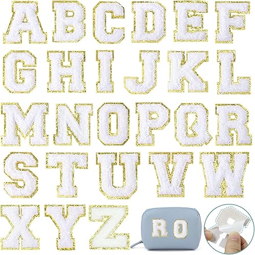 Parches de letras de chenilla de 26 piezas, planchado, varsidad con purpurina, apliques de la A a la Z para camisas, zapatos, jeans, mochilas,