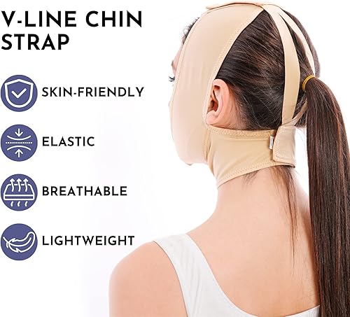 Miniatura 2 de Correa facial de la barbilla de la cobertura del cuello de la compresión posterior a la cirugía, más delgada en forma de V