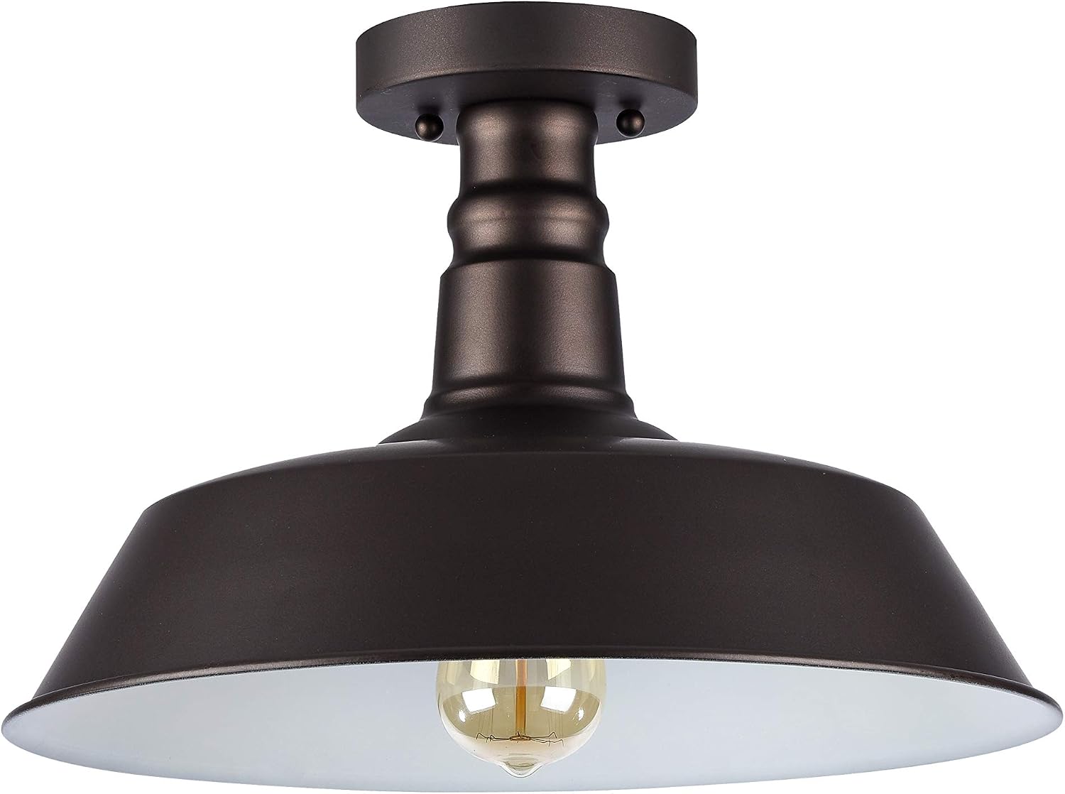 Industrial-Style 1 Light Rubbed Bronze Semi-Flush Ceiling Fixture 14" Wide