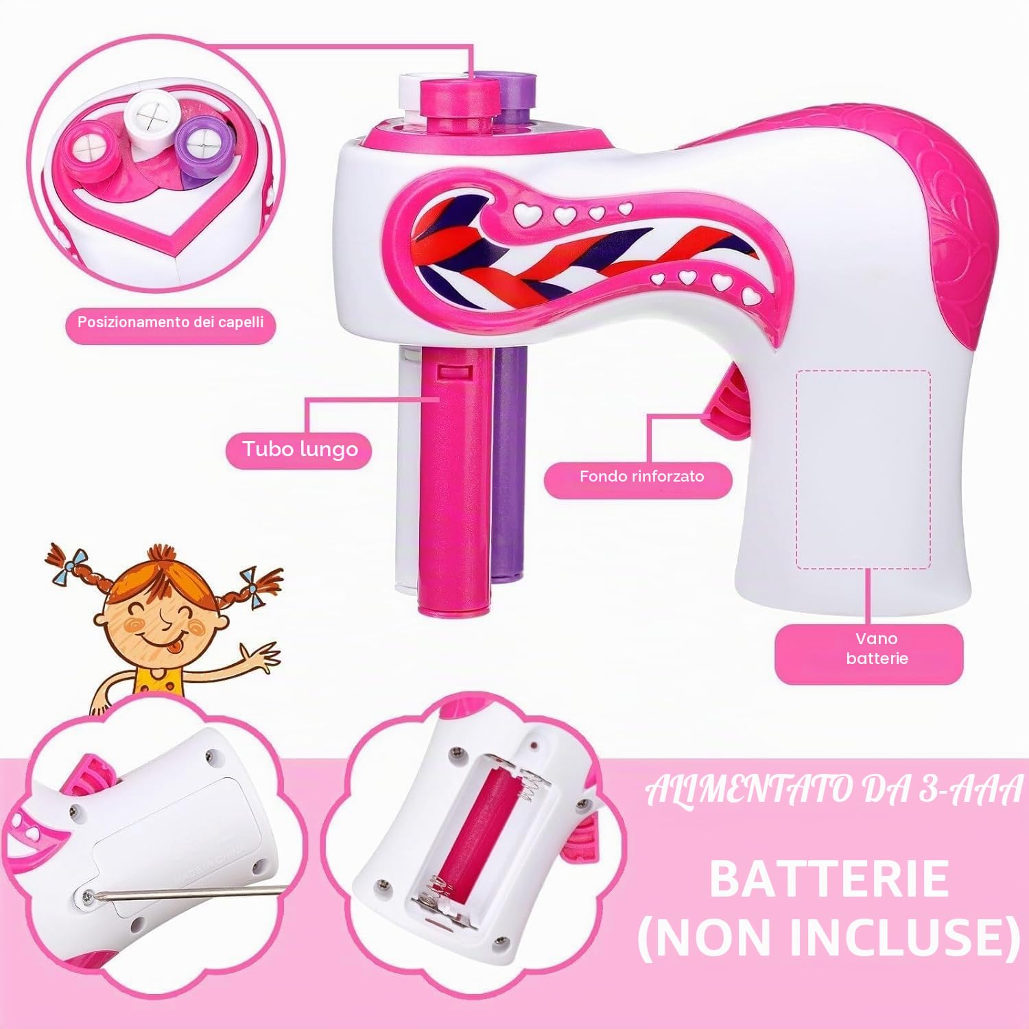 Macchina Automatica per Intrecciare i Capelli per Ragazze, Elettrico Strumento Fai Da Te per Tessere i Capelli, Rosa e Bianco