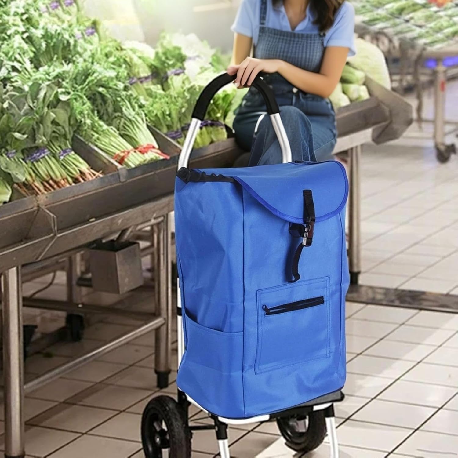 Borsa di ricambio per carrello della spesa in tessuto Oxford, riutilizzabile come borsa a mano o per il trasporto, pratica borsa per il carrello della spesa e la vita quotidiana