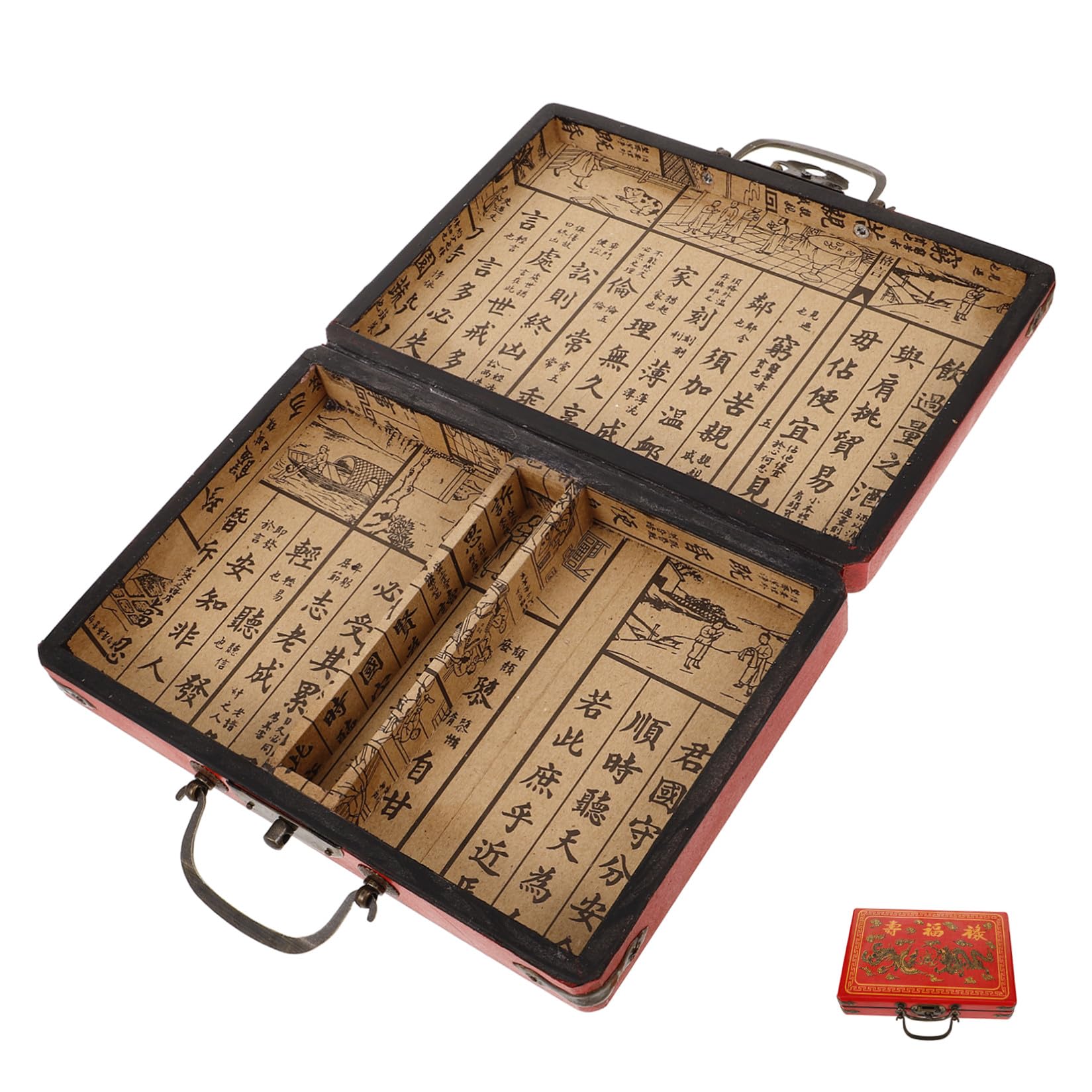 Cabilock 3 Pièces Boîte de Rangement Mahjong Poignée, Bois, Rouge, Grand