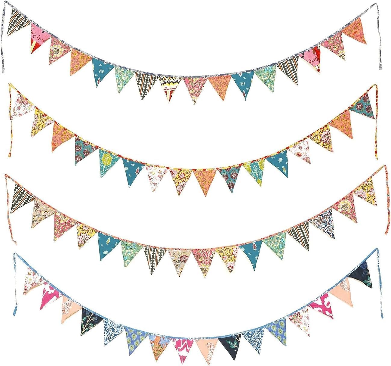 Colorful Fabric Bunting Banner Prop Wedding Decoration Handmade Bunting Garden Decoration,Cotton Prayer Flags Door Valance Wall Hanging 40 feet (80 feet)