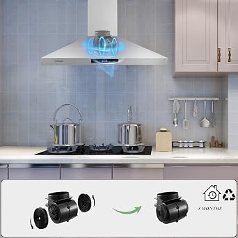 SNDOAS Range Hood 30 inches,Stainless Steel Wall Mount Range Hood with Carbon Filters,Vent Hood 30 inch Touch Control,Ducted/Ductless Convertible,Chimney-Style Over Stove Vent Hood,Kitchen Hood