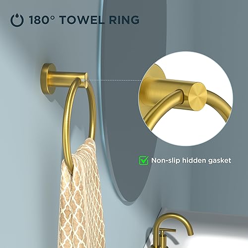Vista 31 de FORIOUS Toallero de acero inoxidable SUS304, moderno soporte para toallas de mano, redondo para baño, montaje en pared, ideal para baño, cocina