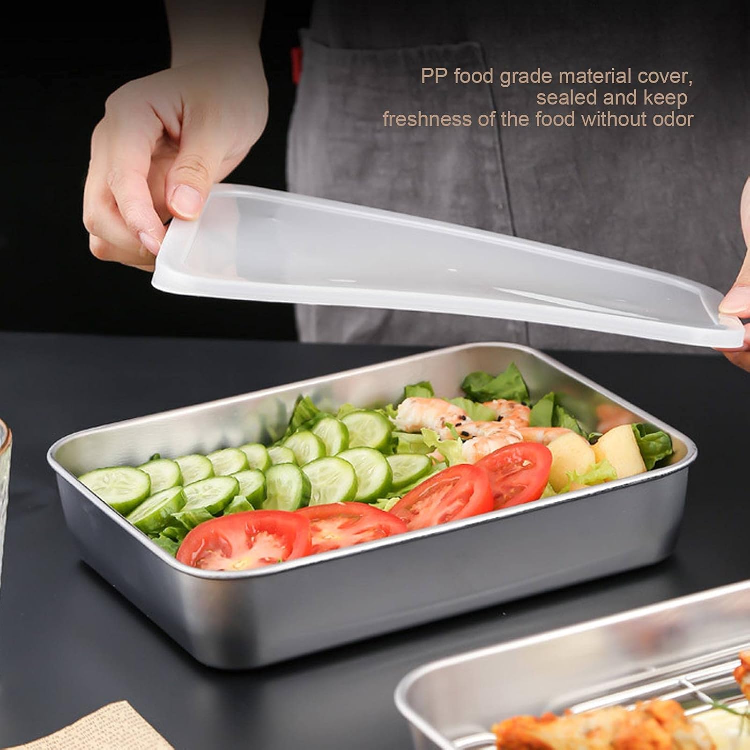 Stainless Steel Baking Pan with Lid, Rectangle Baking Sheet Cake Pans Toaster Oven Pan with Covers Bakeware for Cakes Brownies Casseroles(M)