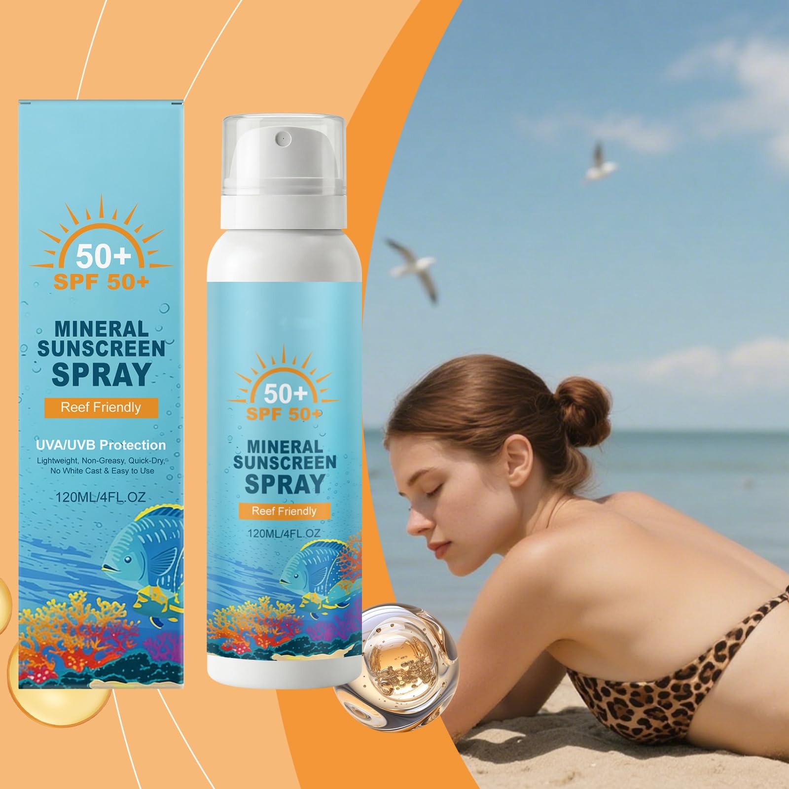 Spray solaire minéral SPF 50, protection large spectre pour le visage et le corps, formule douce pour peaux sensibles, brume solaire légère et résistante à l'eau (3 pièce)