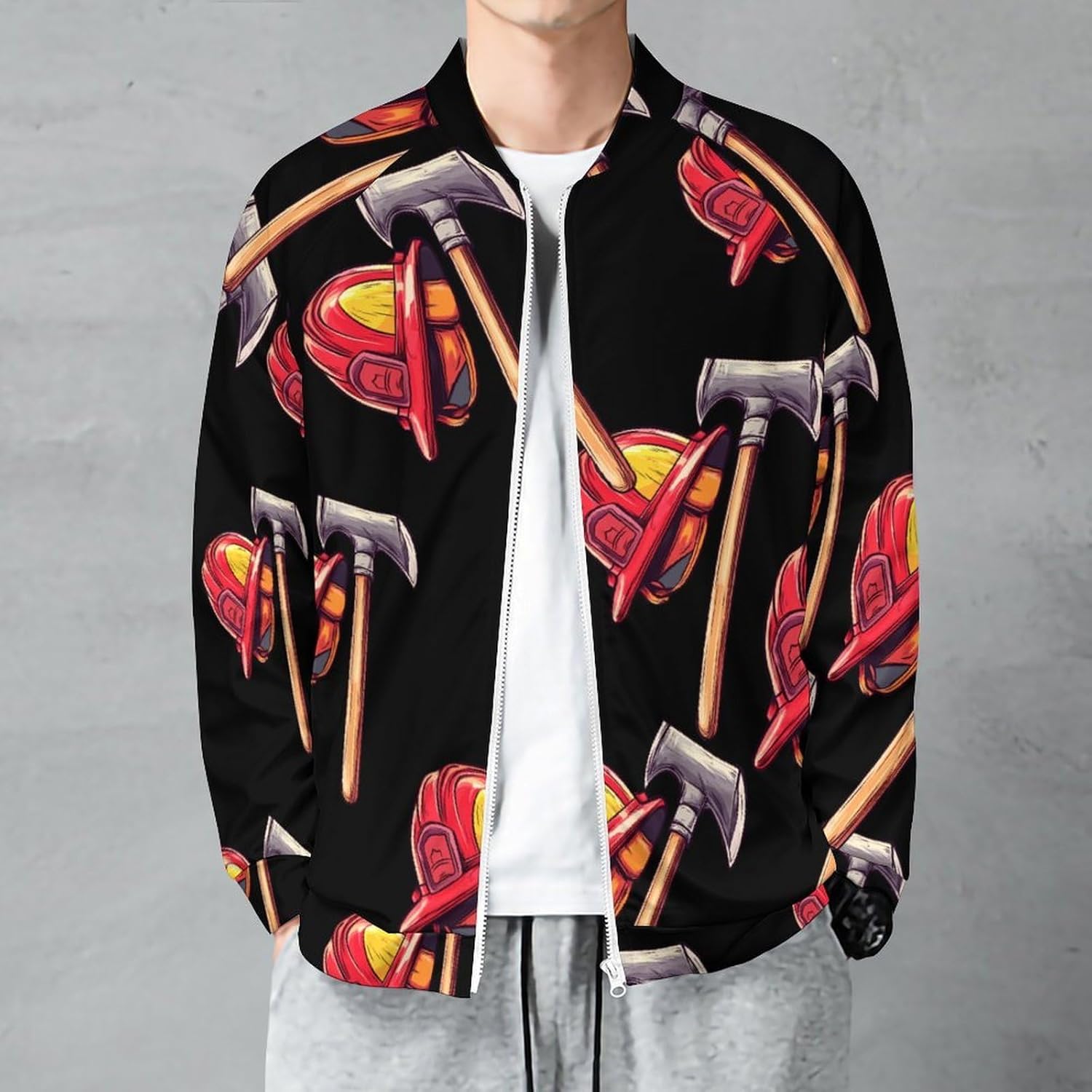 Firefighter Fireman Firefighting Men's Zip Up Sweatshirt Casual Sweater Jackets Long Sleeve Tops Lightweight Coat