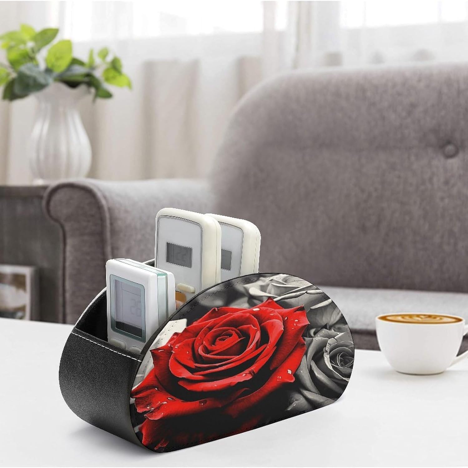 Black White And Red Roses PU Leather Remote Control Holder image 4