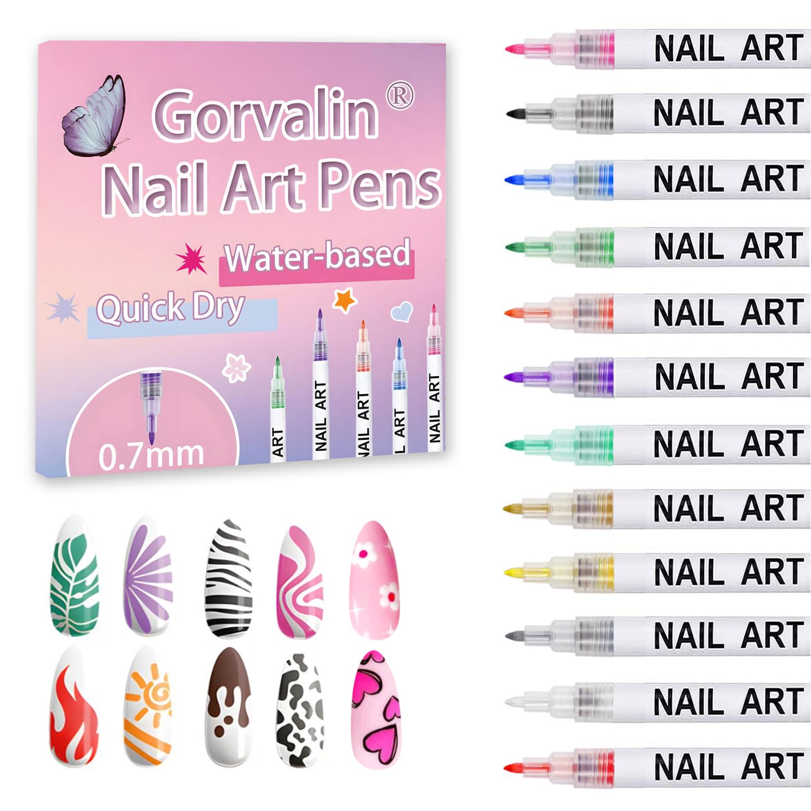 12 Colors Nail Art Pens, 3D Quick Dry Nail Point Graffiti Dotting Liner Pen Sets Nail Art Painted Pen Drawing Nail Design Kit for Nail DIY Decoration Gift