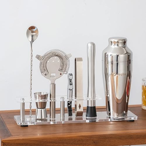 Miniatura 9 de Juego de coctelera con soporte arcílico, kit de barman de mixología para mezclar bebidas | Juego de mixología con 7 herramientas de bar Kit de