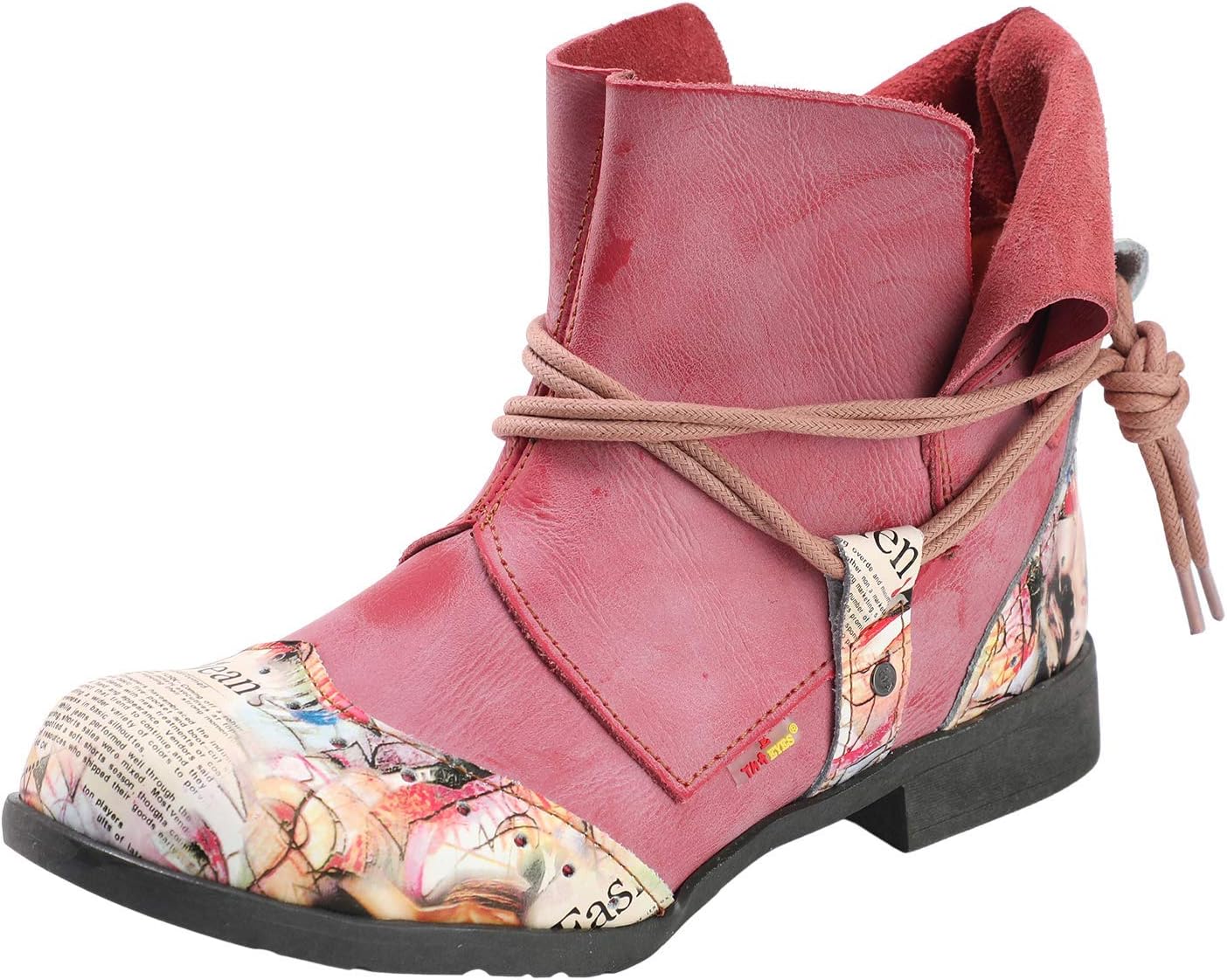 TMA EYES Women's Comfy Boots Round Toe Lace-up Non-slip Boots