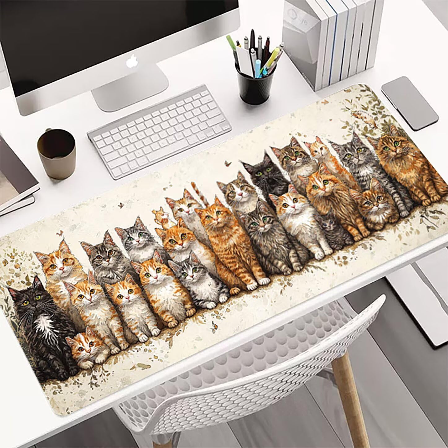 Lpfieonn Katze Großes Schreibtischunterlage, XXL Schreibtischunterlagen, Tiere XXL Wasserdicht Gaming Mousepad mit Vernähter Rand und Rutschfeste Gummibasis, für Laptop/Hause/Büro 120x60cm PF-2331