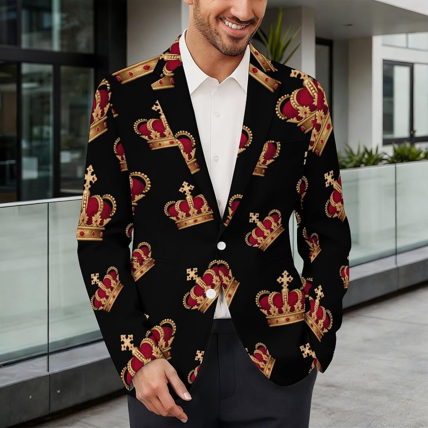 King's & Crowned Printed Men's Blazer Slim Fit Suit Jackets 6X-Large