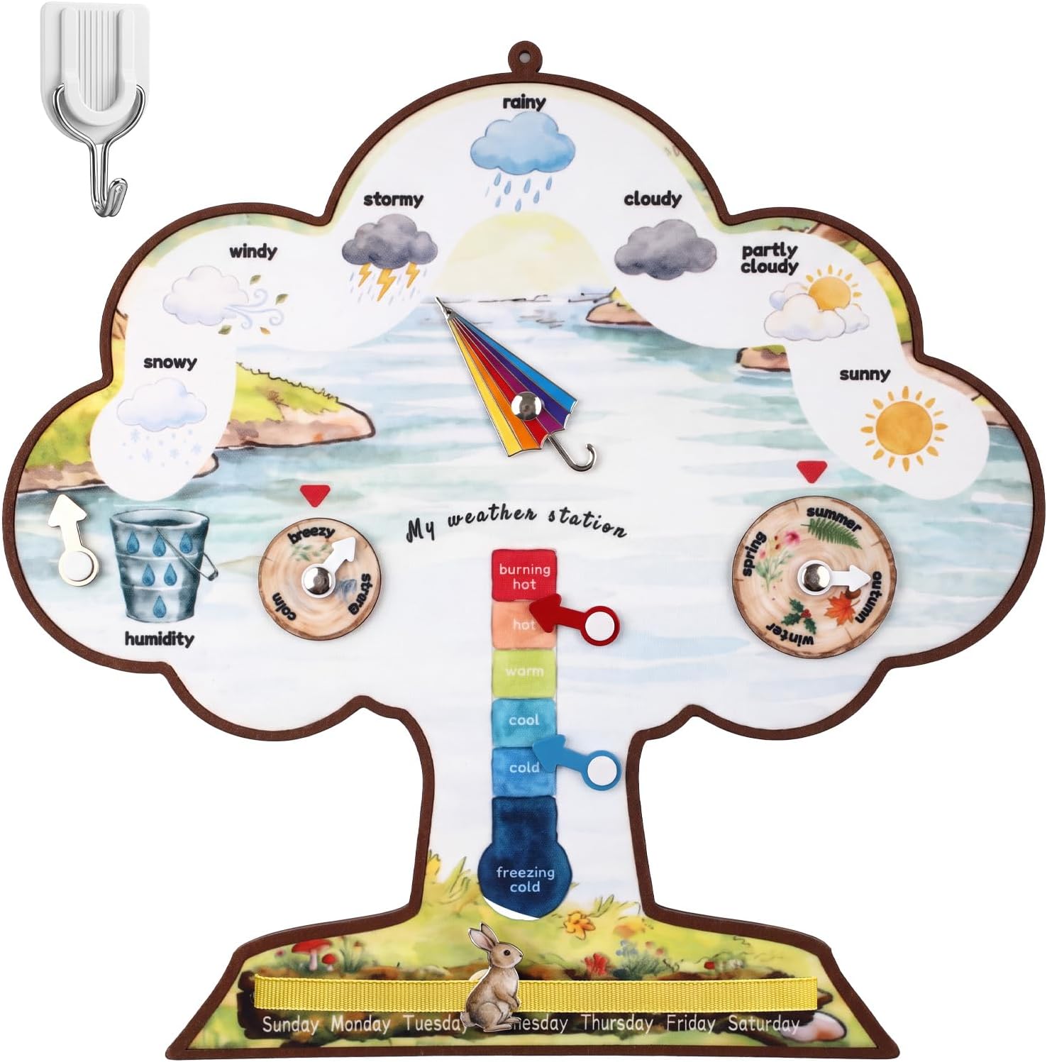 Crtiin Felt Weather Chart Calendar for Kids 13.78 Inch Tree Shape Learning Activities Multicolor Rotating Discs Arrow Indicators for Classroom Preschool Homeschool Kids