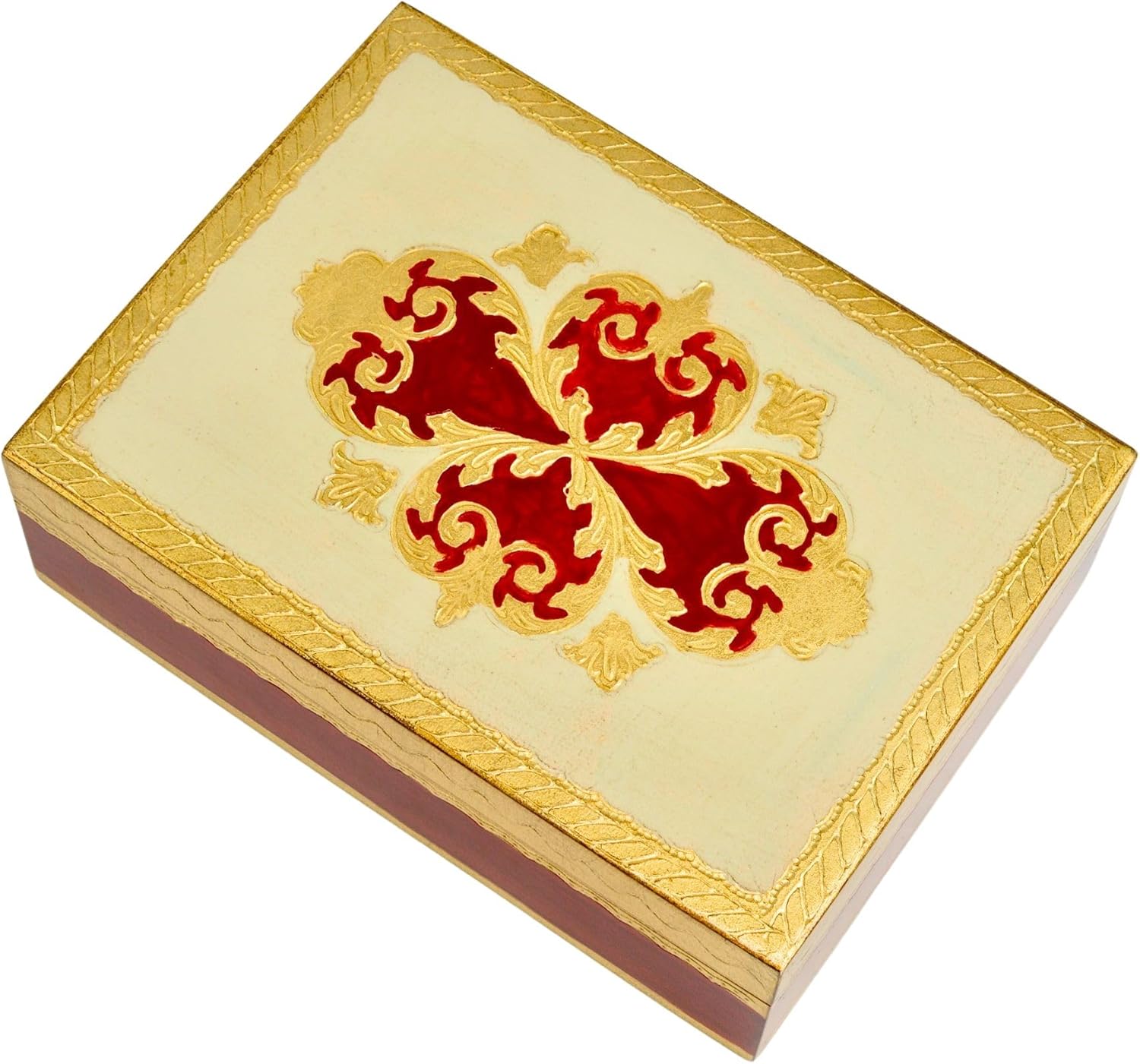 Small, Hand-Painted, Florentine Wooden Jewelry Box, 8x10, for Keepsake Storage, Birthday, Anniversary, Wedding, Holiday Gifts for Women, Handmade by Artisans in Italy. (Red)