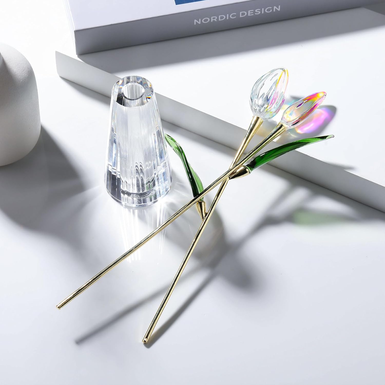 Movdyka Clear Crystal Tulips in Vase - Elegant Glass Tulips Flowers Home Decor for Mom Wife, Present for Women on Anniversary Birthday Wedding - Image 5