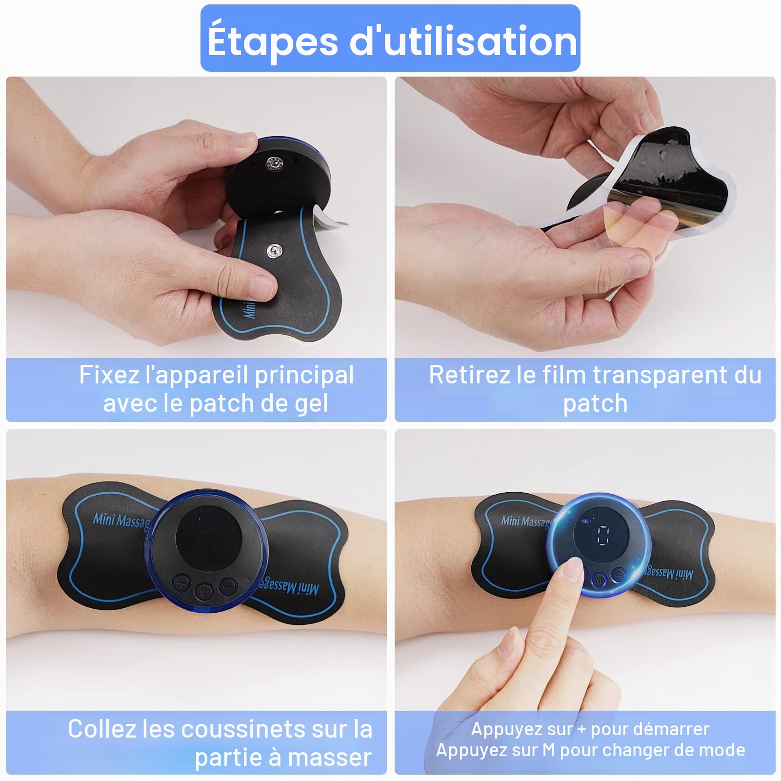 Lot de 2 mini masseurs de cou, appareil de massage du corps et du cou, appareil de massage électrique des épaules, soulagement de la douleur pour bras, cou, dos, taille, jambes, 6 tampons