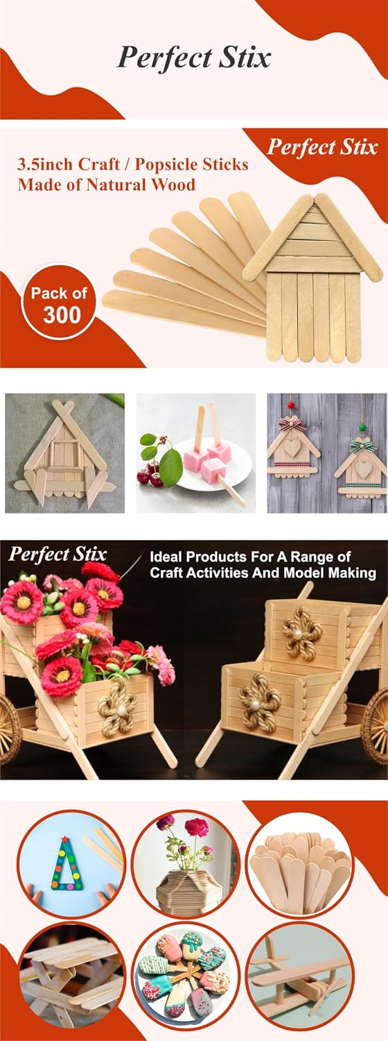 Perfectware Mini Craft Sticks. Pack of 1000 Sticks. 3.5 Inches x 0.25 Inches.Natural Birchwood Craft Sticks
