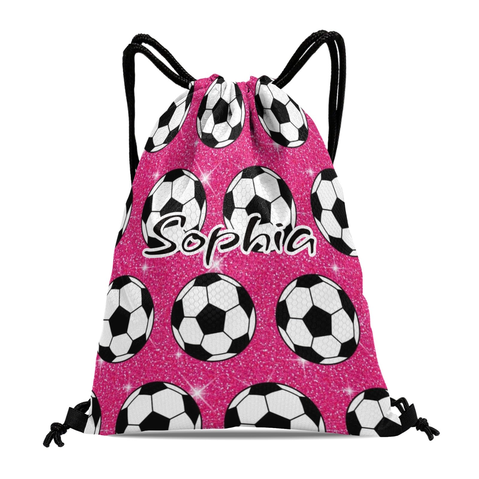 CUXWEOT Soccer Ball Pink Print Personalized Drawstring Backpack Bags Draw String Sport Gym Bag Draw String Back Sack Waterproof Swimming Festival Gift
