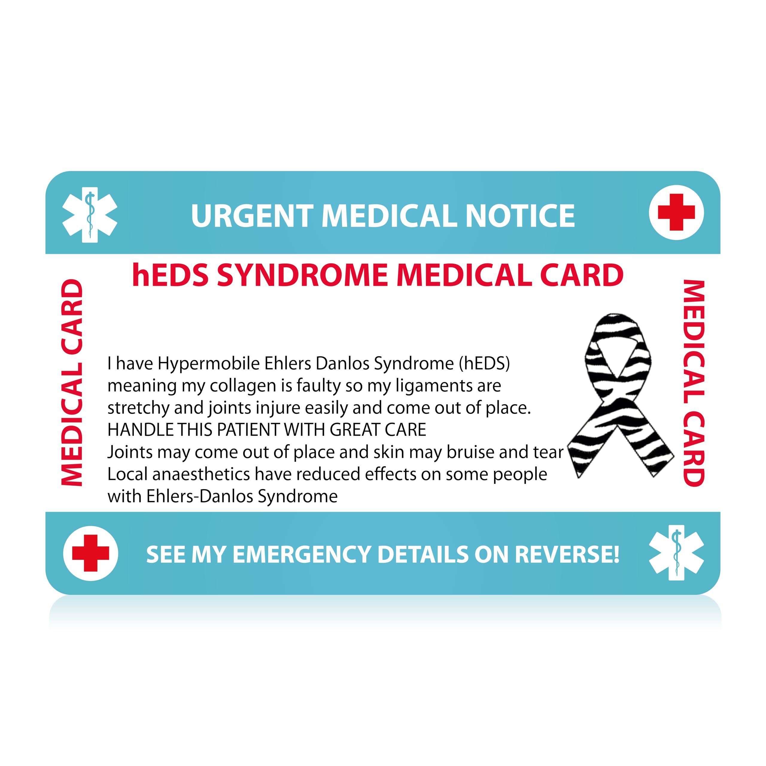 Hypermobile Ehlers-Danlos Syndrome (hEDS) Medical Card, hEDS Card with Writable Panel and Patterned Lanyard, hEDS Emergency Contact Card