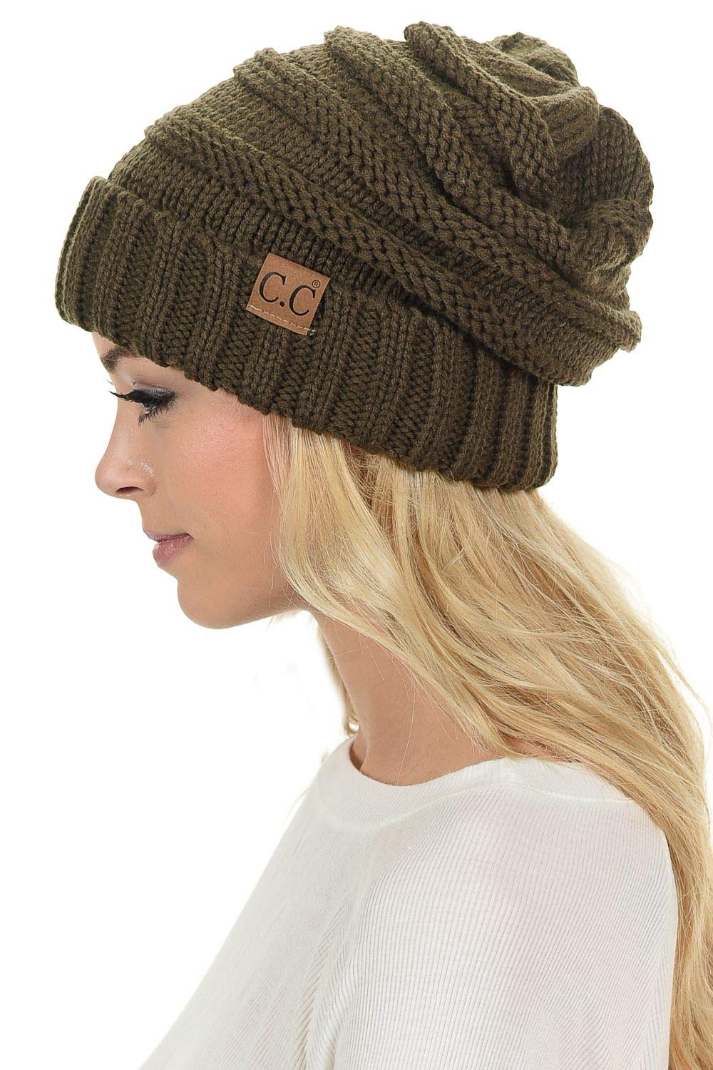 C.CHat-100 Oversized Baggy Slouch Thick Warm Cap Hat Skully Cable Knit Beanie