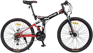 QMMD Adult Mountain Bikes, 26-Inch Foldable Frame Hardtail Mountain Bike, Full Suspension, Men's High-carbon Steel Mountain Trail Bike, All Terrain Mountain Bike,26 inch Red,24 speed