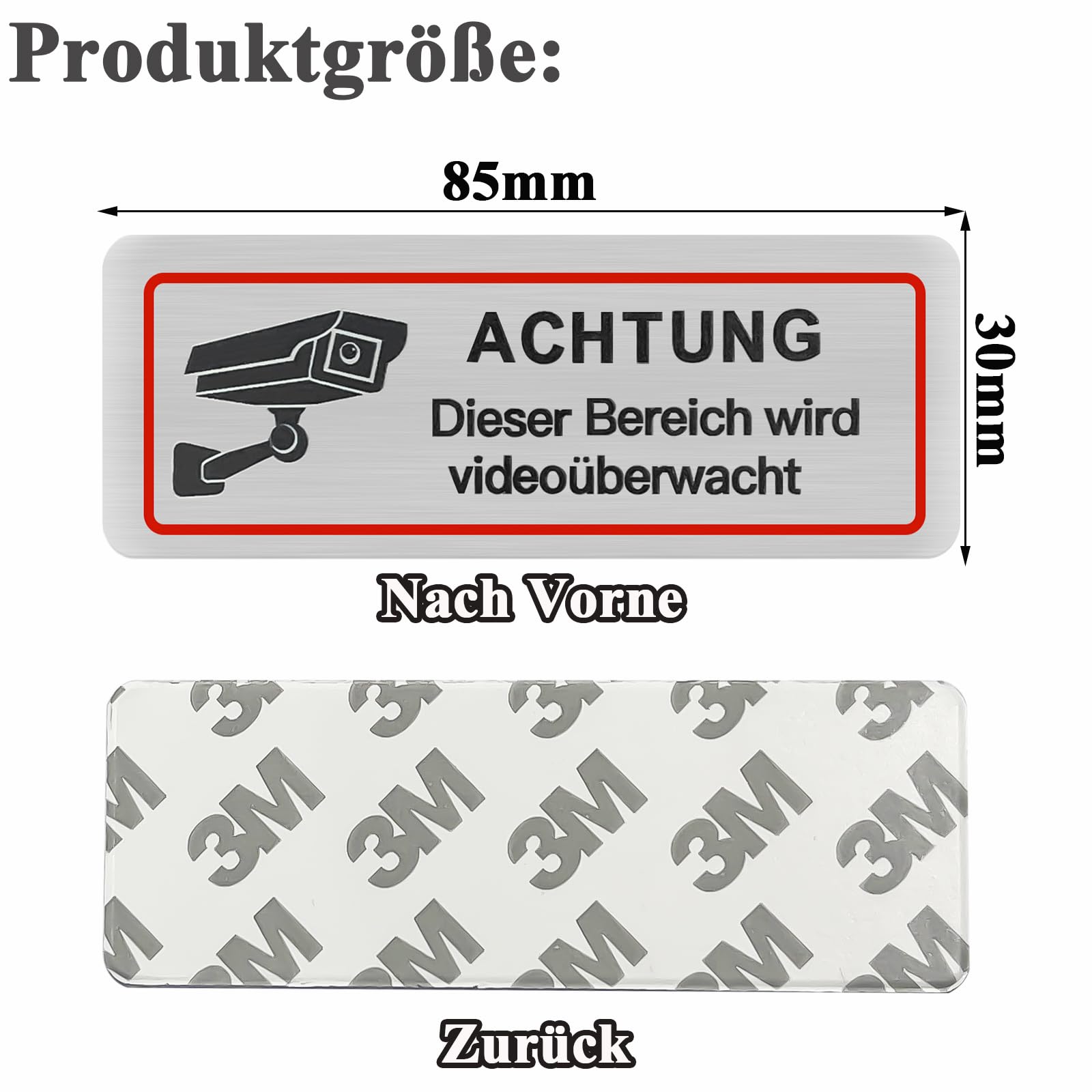 4 Stück Videoüberwachung Schilder – 85×30 Mm, Aluminium, Wetterfest – Warnaufkleber Für Privatgrundstück