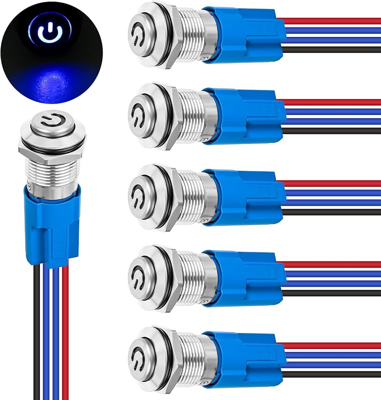 Interruptor de pressão com trava Nilight 12 mm LED azul IP65 – 6 unidades