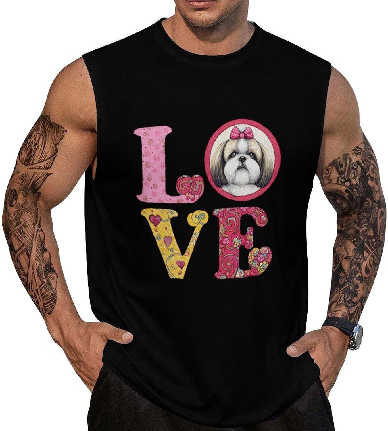 Love Shih Tzu Dog Men Summer Sleeveless Crew Neck Top 5XL