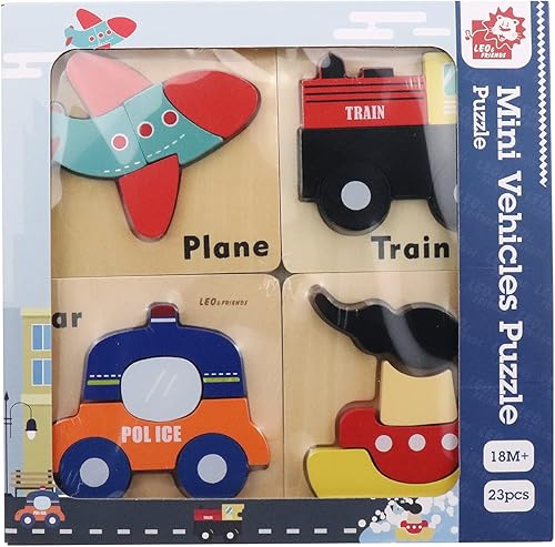 Miniatura 1 de Kit de juego de rompecabezas de vehículos con 23 piezas diferentes, juguete educativo de madera para niños y niñas, rompecabezas de madera no