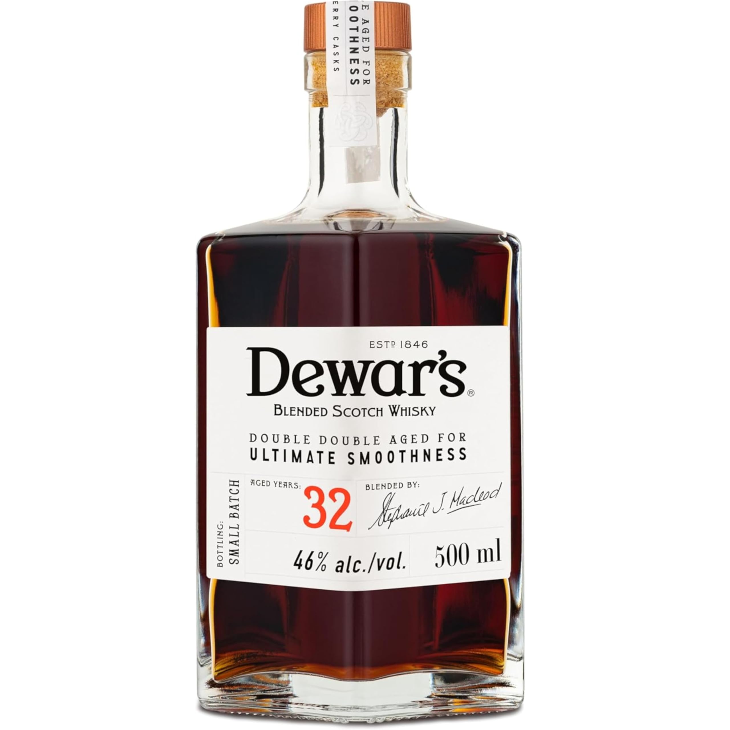 デュワーズ ダブルダブル 32年 [ ブレンデッド スコッチウイスキー スコットランド産 500ml 46%][ギフトBox入り][正規品]フレーバー(エキゾチックフルーツ/スパイス/スモーク) ペドロ・ヒメネス・シェリー樽フィニッシュ - スコッチウイスキー国内売上No. 1