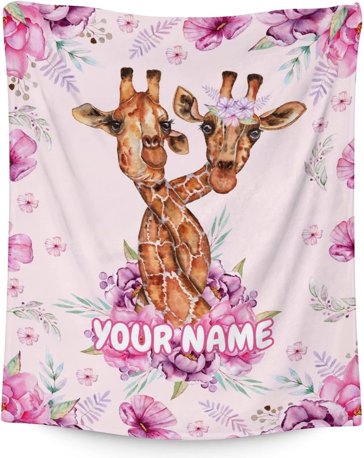 Personalized Giraffe Blanket with Name - Soft, Fuzzy & Warm - 80x60 Inches Twin Size Blanket for Bed, Couch - Cute Throw Blanket Gifts for Women, Men