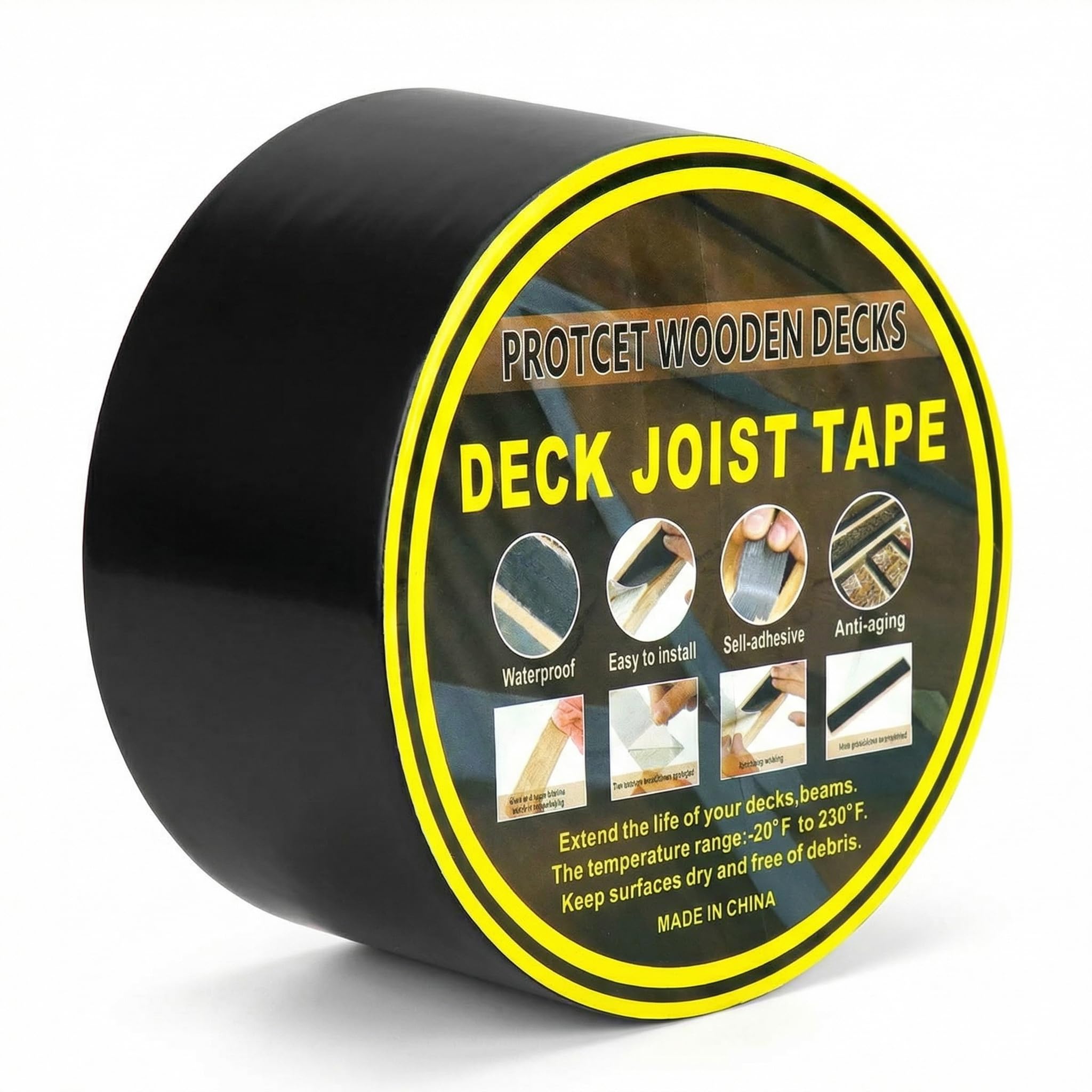 QWORK® 15 m x 100 mm Patios Wood Protection Tape Strong Adhesive Masking Tape for Substructures and Wood, Reliable Protection Against Weather
