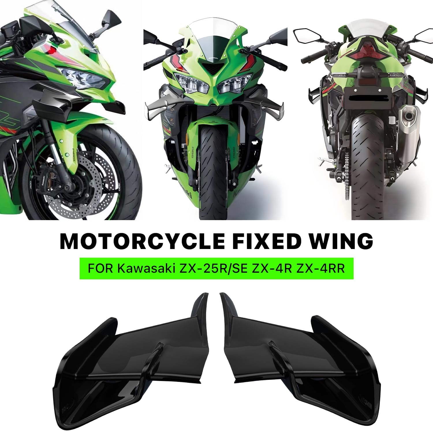 Motorcycle Fairings for Kawasaki, Air deflectors for Road Glide with Winglet, Spoiler Wings Motorcycle Accessories for Kawasaki ZX-25R/SE ZX-4R ZX-4RR 2020-2024 (Bright Black)