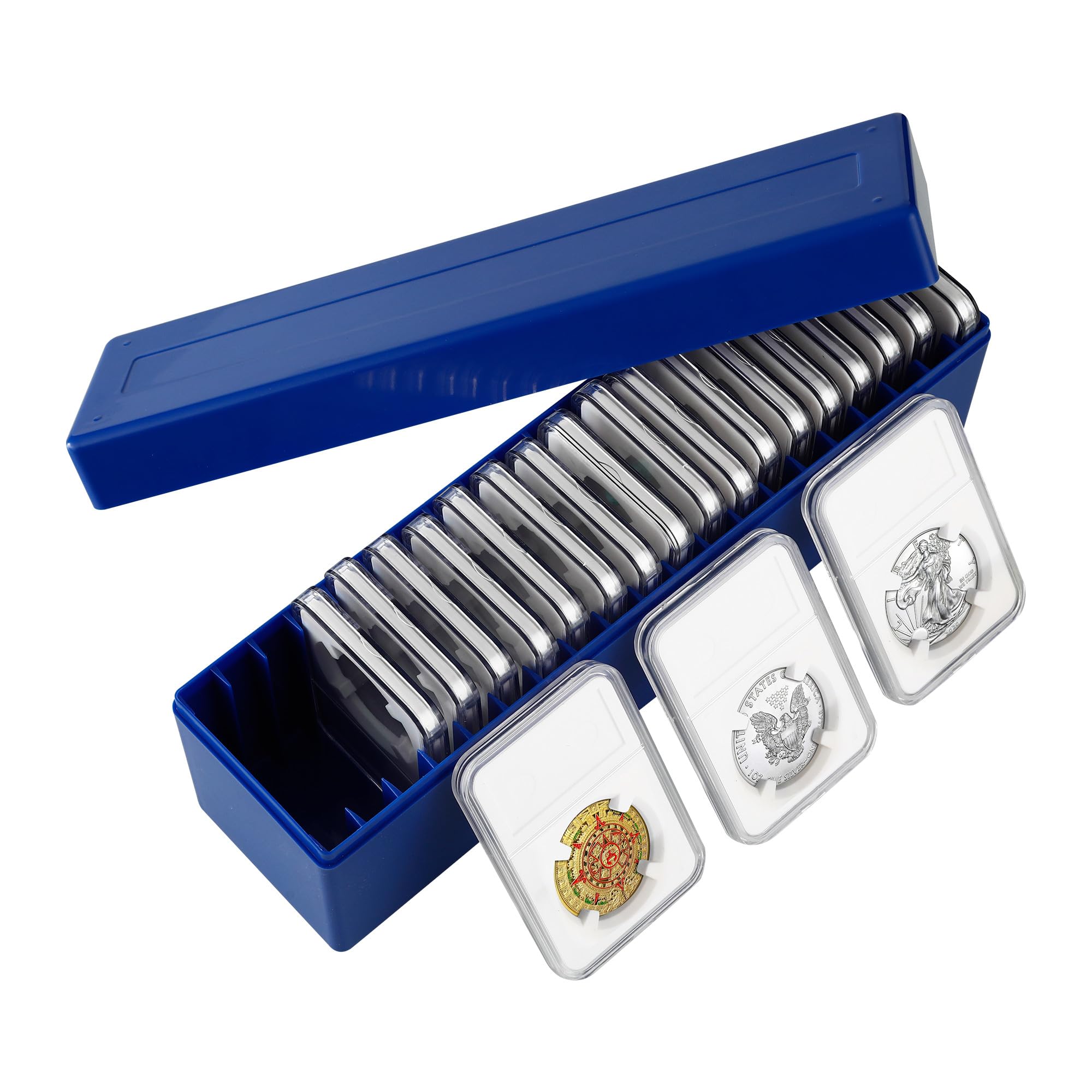 20 Packs Coin Slab, 38mm Coin Slab Holder for Morgan, Peace, IKE Silver Dollar Coin, with 1 Pack Blue Plastic Coin Slab Storage Box Case for Coin Slab