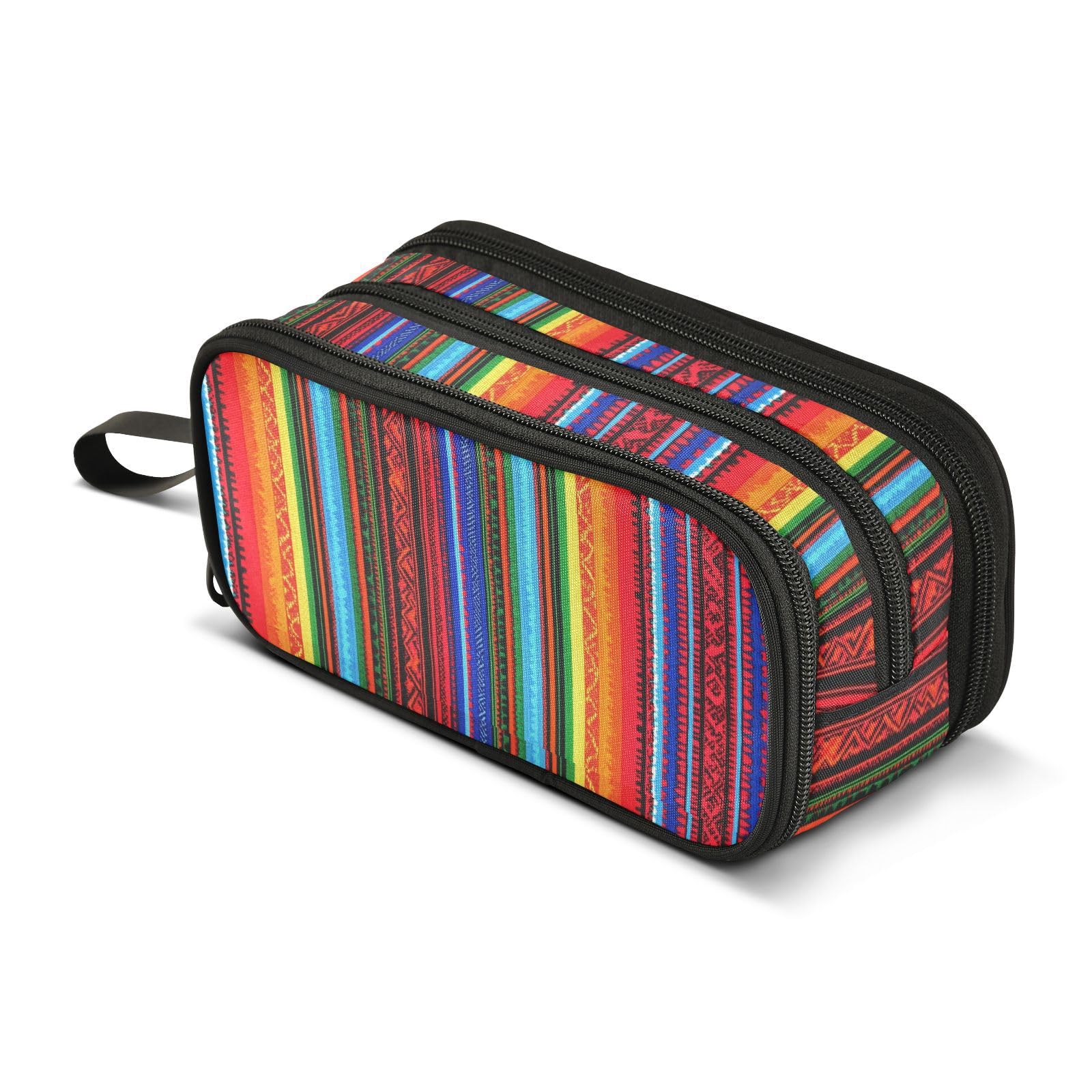DOMIKING Andean Stripe Textile Red Pencil Case Large Capacity Pencil Pouch with Zipper Portable Aesthetic Pen Bag Office Stationery Organizer School