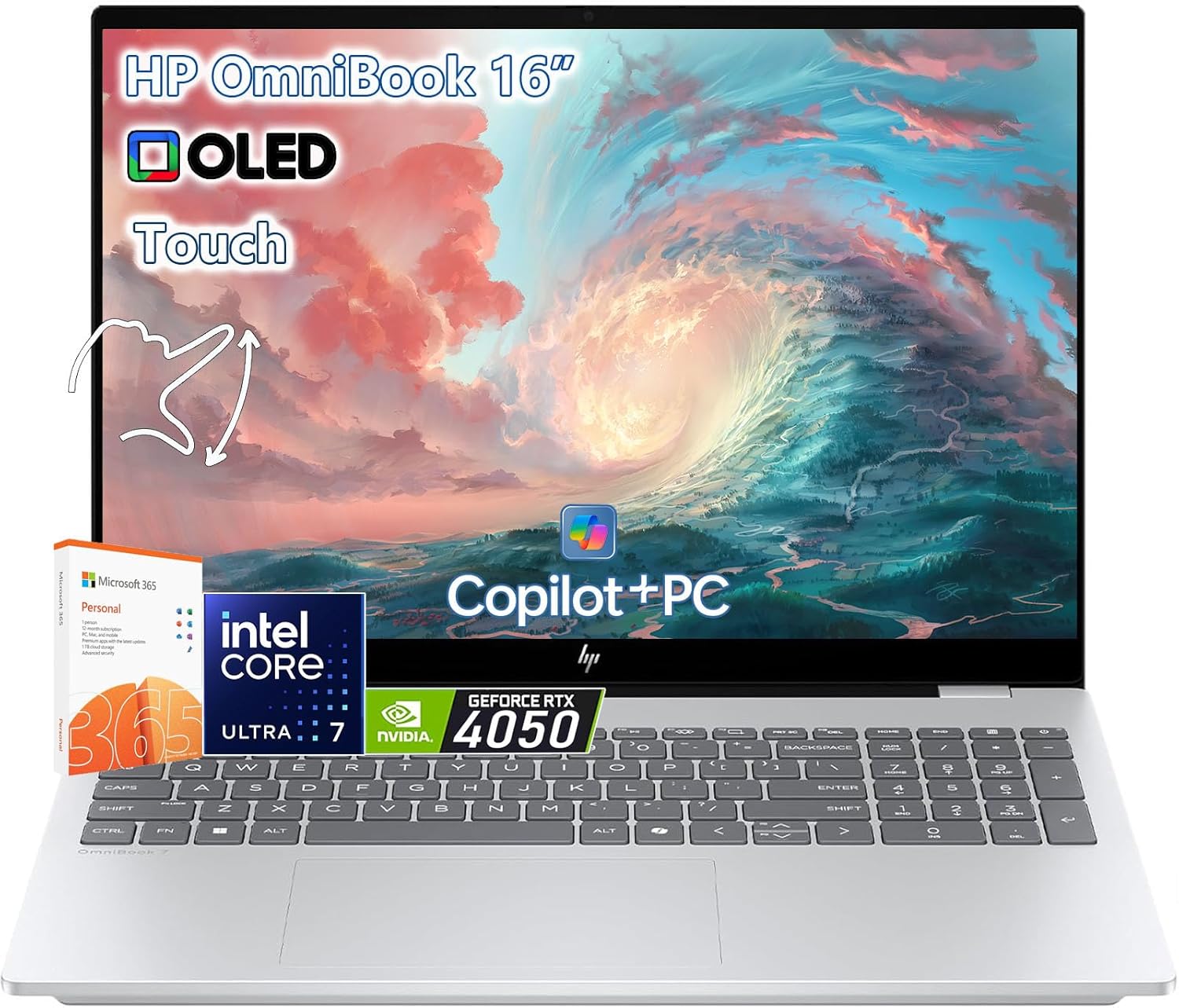 HP OmniBook 7 Touchscreen Laptop -16inch OLED 120Hz -Intel Ultra 7 255H Beat AMD Ryzen 9 8945H -RTX 4050 -Windows 11 Pro Office 365-32GB RAM -1TB SSD -Business College - Computadora Portátil Copilot
