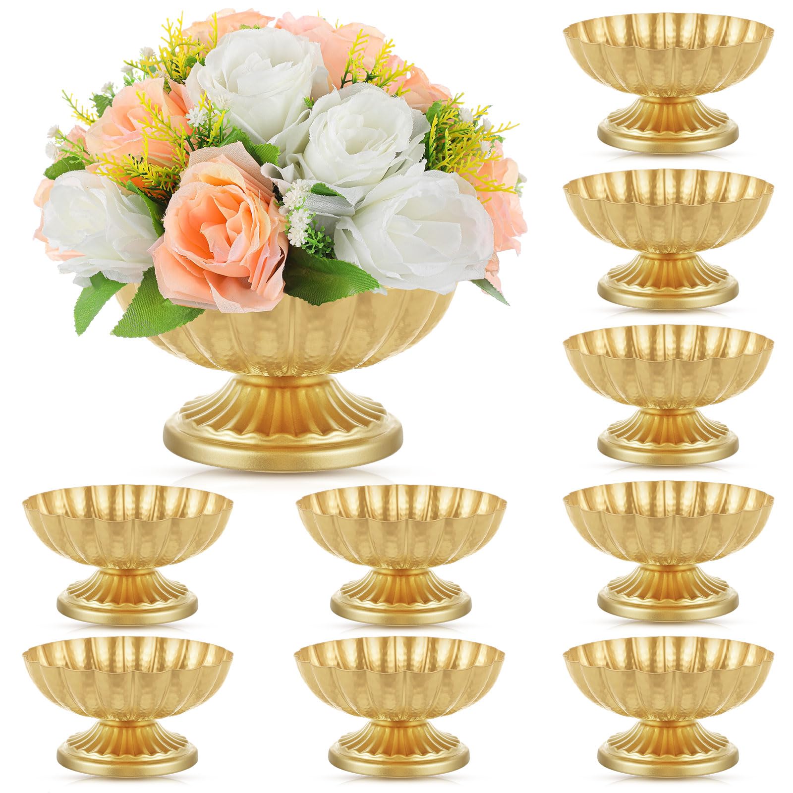 Ninehaoou 10 Pcs Metal Compote Bowl for Centerpiece Flower Holder Small Compote Vase Decorative Indoor Outdoor Flowers Fruits Plant for Valentine's