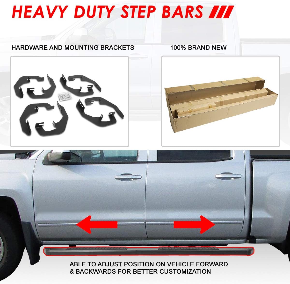 Auto Dynasty 5.5 Inches Honeycomb Step Pad Side Nerf Bar Running Boards Compatible with Silverado Sierra 1500 2500HD 3500HD Crew Cab 2007-2019, Stainless Steel, Black Powdercoated