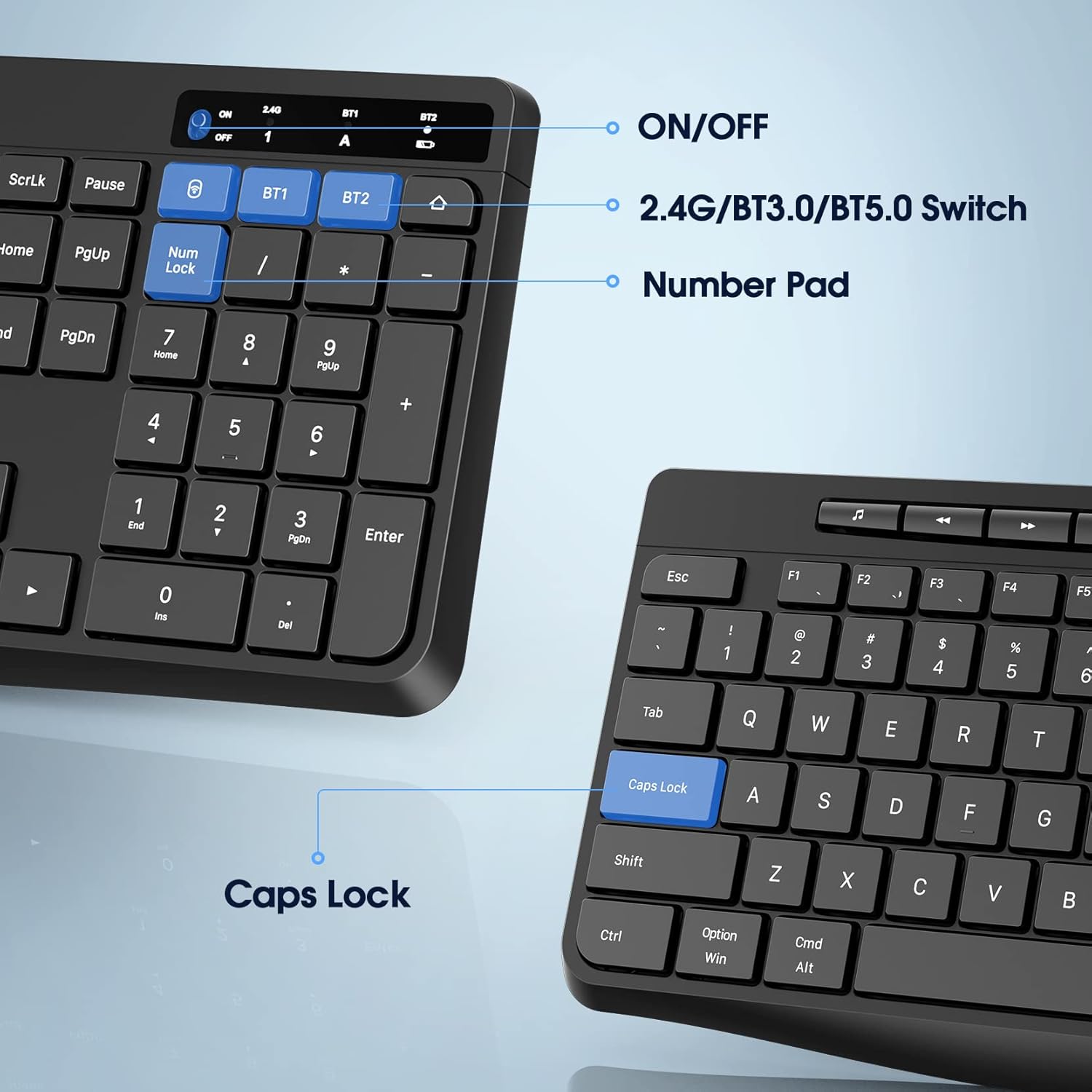 Buy Wireless Keyboard MultiDevice, Lovaky 2.4G & Dual Bluetooth