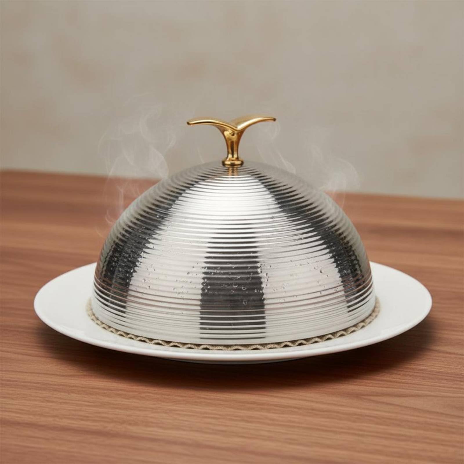 Cubierta para Plato de Acero Inoxidable Campana para Comida Tapa de Bandeja Cloche para Servir con Acabado Resistente al Deslustre Función de, Oro Rosa, 35CM