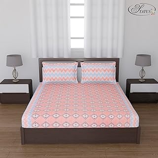 Status Contract -Cotton Rich Double Bedsheet with 2 Pillow Covers for Bed Room, Home, Hotel-120 GSM (Orange) Price in India