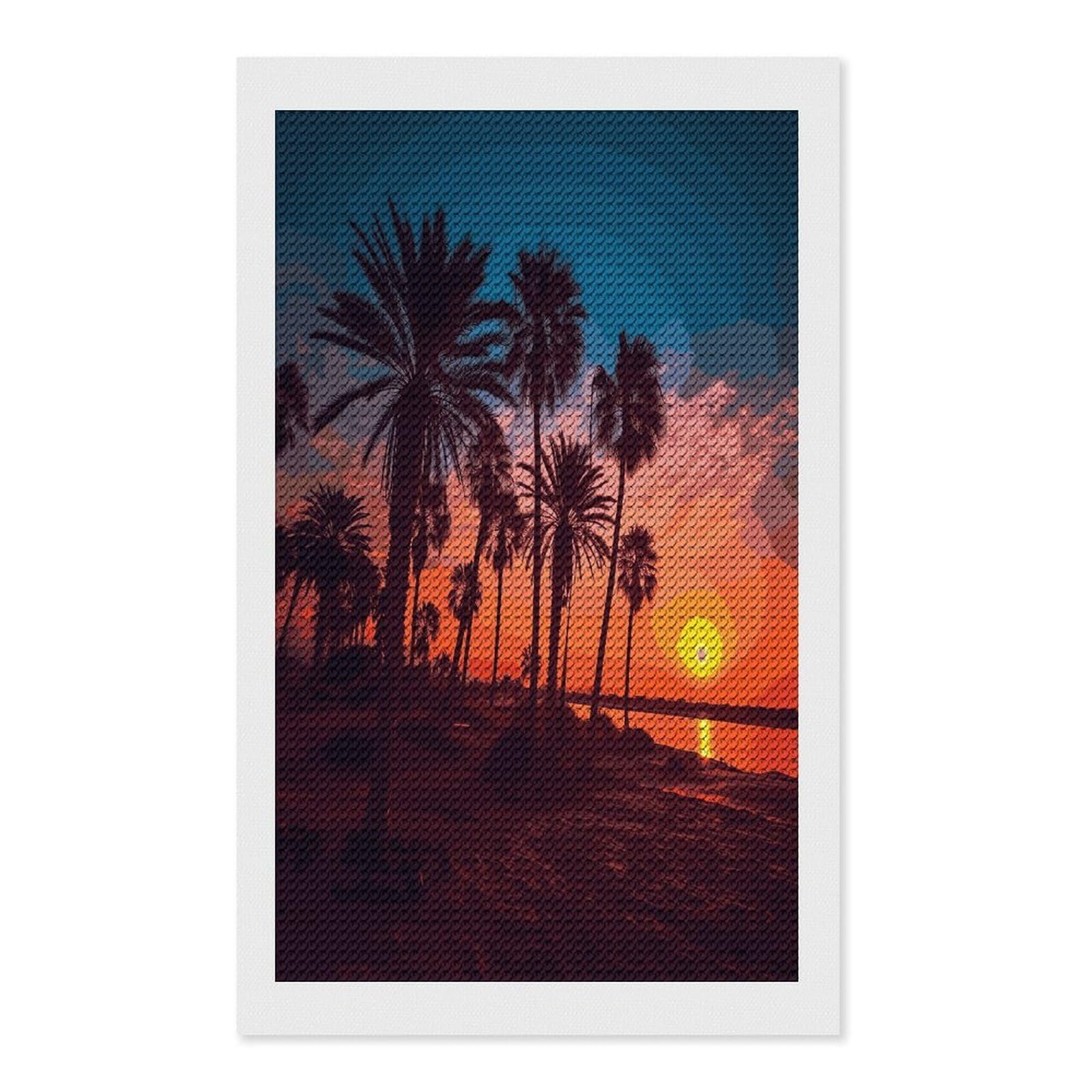 FekiLoot Palm Tree Sunset Paint by Numbers Kit for Adults Beginner DIY Diamond Dots Paintings Round Full Drill Diamond Art Kits Picture Diamond Art Painting Kits for Home Decor 12"x20"
