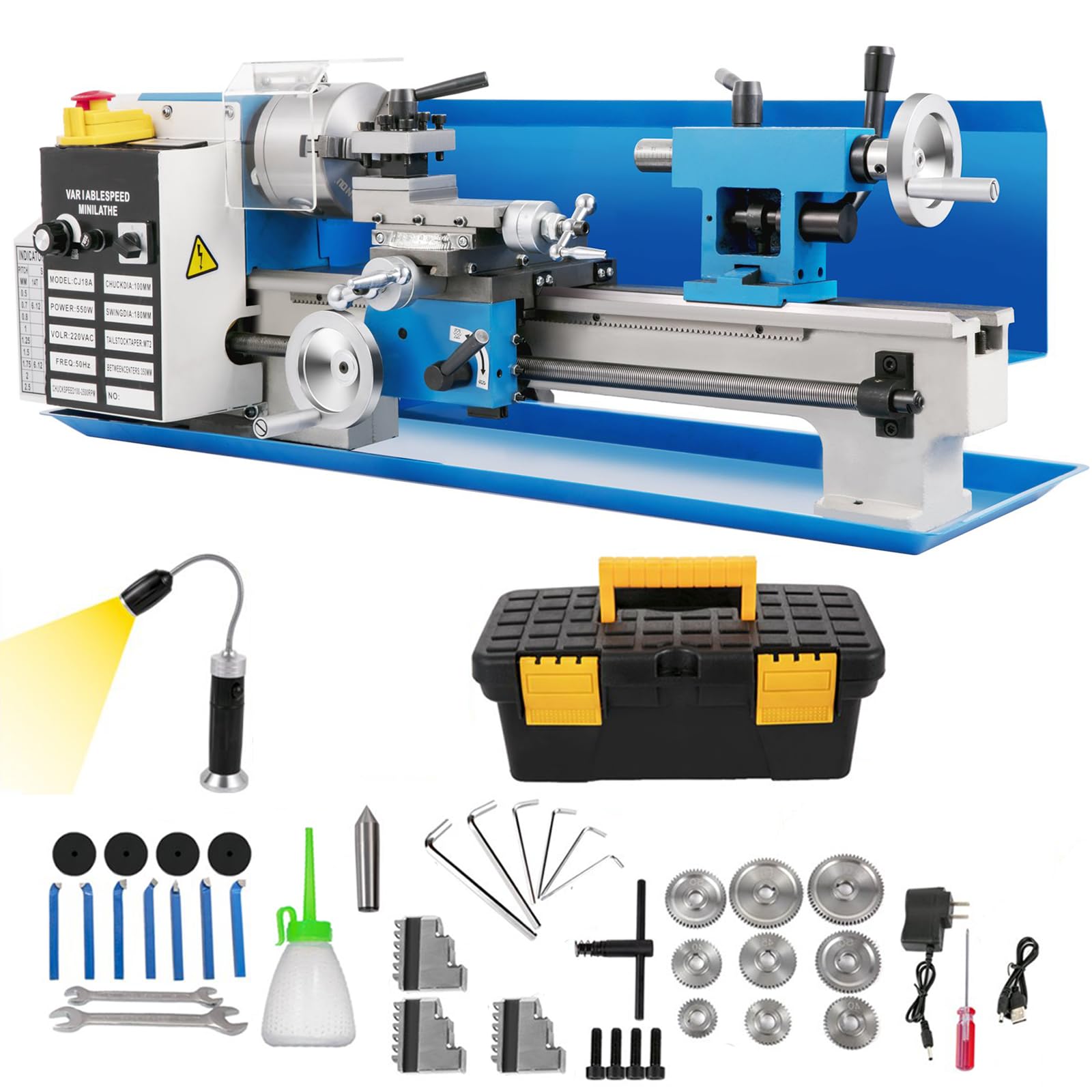 Mini Metal Lathe, 𝐔𝐩𝐠𝐫𝐚𝐝𝐞𝐝 7"x 14" Metal Lathe Machine with LED Screen, 0-2500 RPM Variable Speed 550W Benchtop Lathes Mini Torno Para Metal, 3-Jaw Chuck for Metal Turning Drilling