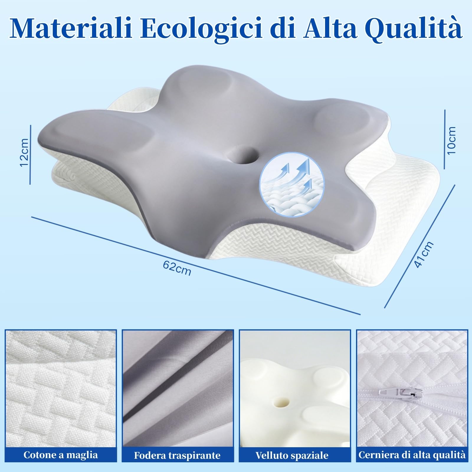 Cuscino Cervicale per Dormire in Memory Foam, 2 in 1 Cuscino Ortopedico Cervicale Ergonomico per Dolori al Collo e Alle Spalle,Adatto Per Chi Dorme Su Lati (Grigio)
